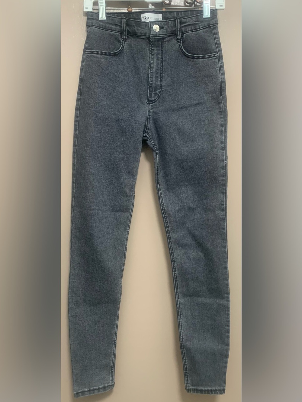 Zara High-Rise Skinny Jeans Dark Heather Gray Size 6